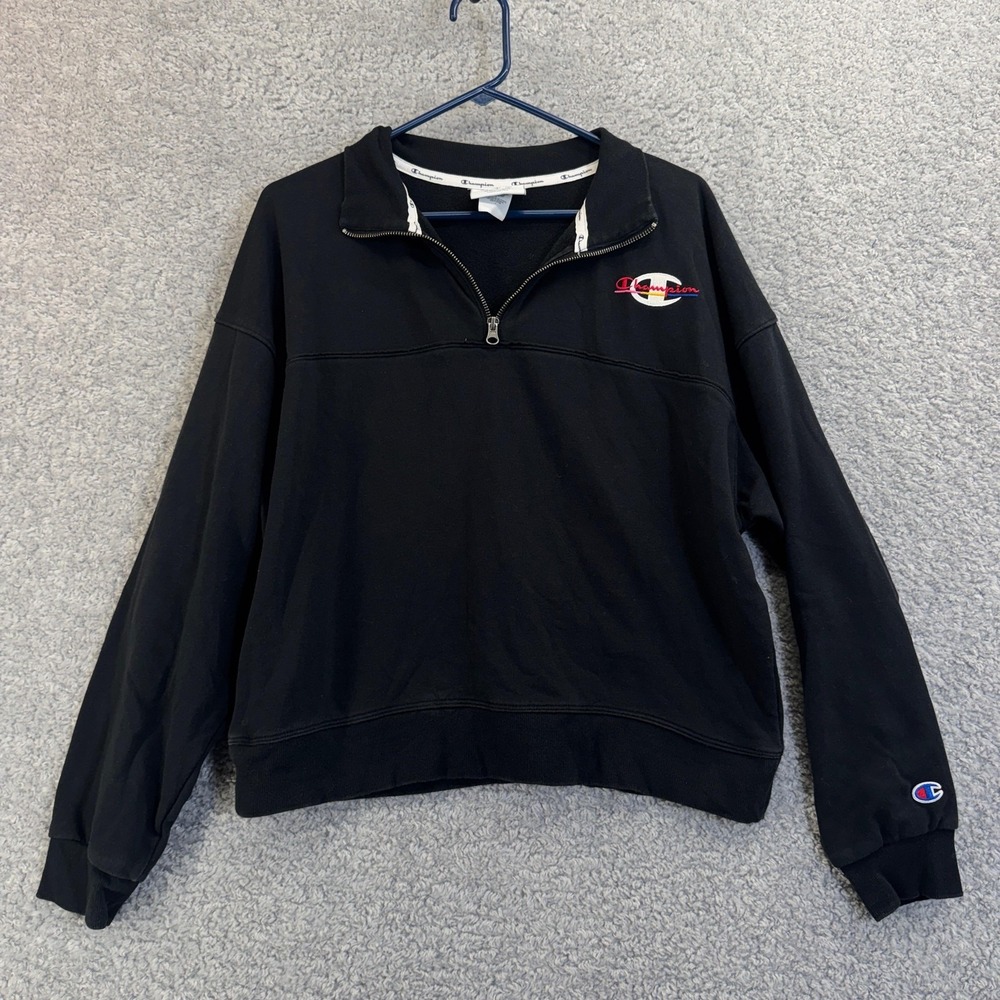 Women's Champion Campus French Terry Athletic Quarter Zip Pullover Large Black